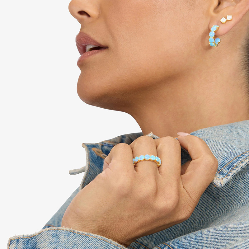 Sotiya Blue Opal Women's Wedding Eternity Ring Sterling Silver-Sotiya