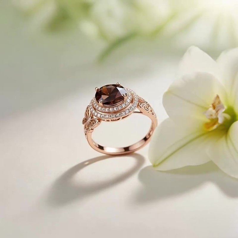 Sotiya Butterfly Round Cut Double Halo Coffee Engagement Ring Sterling Silver-Sotiya