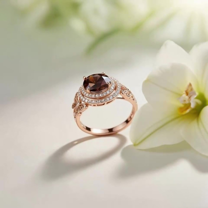 Sotiya Butterfly Round Cut Double Halo Coffee Engagement Ring Sterling Silver-Sotiya