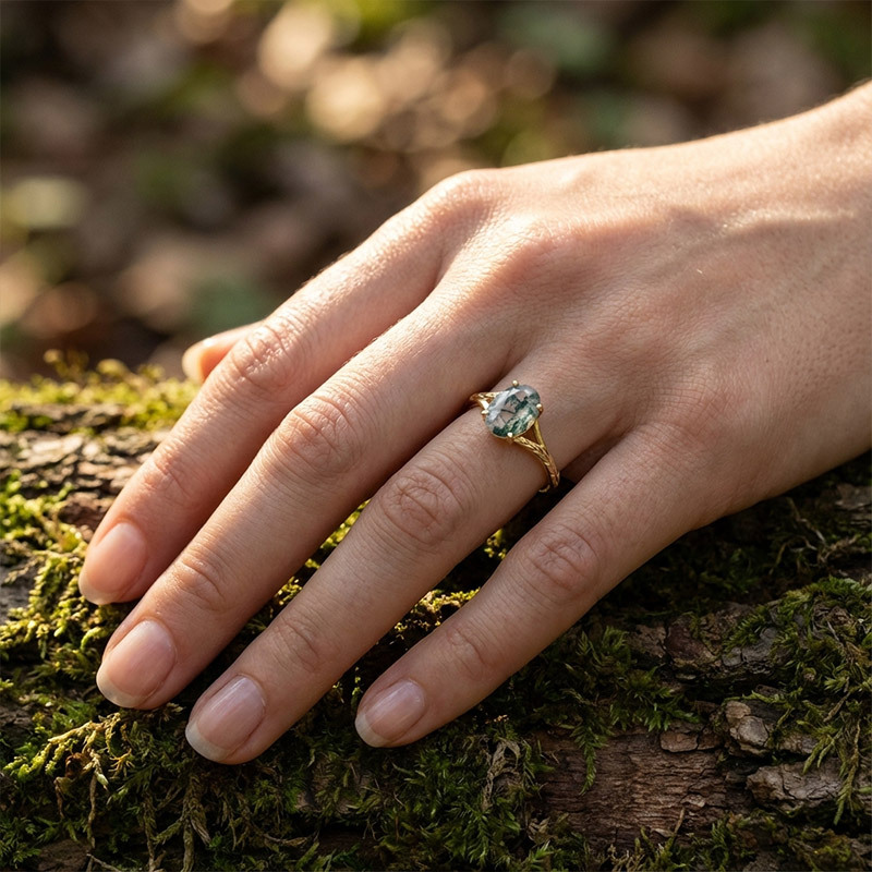 Sotiya Nature Inspired Moss Agate Oval Cut Engagement Ring Sterling Silver-Sotiya