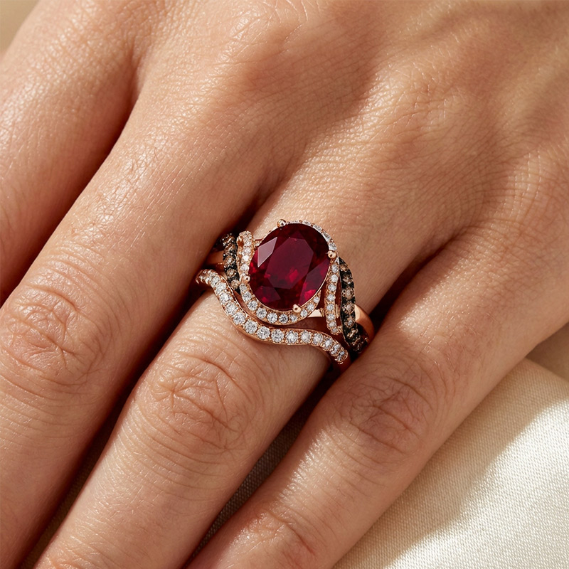 Sotiya Two Tone Twist Shank Halo Oval Cut Coffee Engagement Ring Sterling Silver