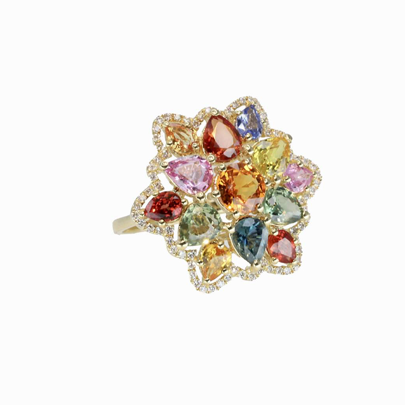 Sotiya Multi Color Flower Cocktail Ring Sterling Silver-Sotiya