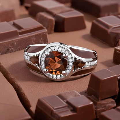 Sotiya Halo Round Cut Coffee Enamel Engagement Ring Sterling Silver-Sotiya