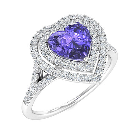 Sotiya Customizable 12 Birthstone Double Halo Heart Cut Engagement Ring Sterling Silver