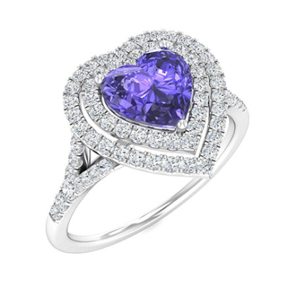 Sotiya Customizable 12 Birthstone Double Halo Heart Cut Engagement Ring Sterling Silver