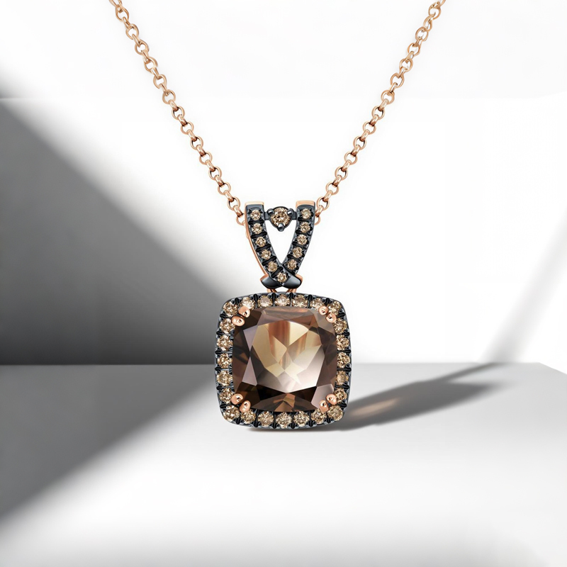 Sotiya Two Tone Halo Cushion Cut Coffee Necklace Sterling Silver