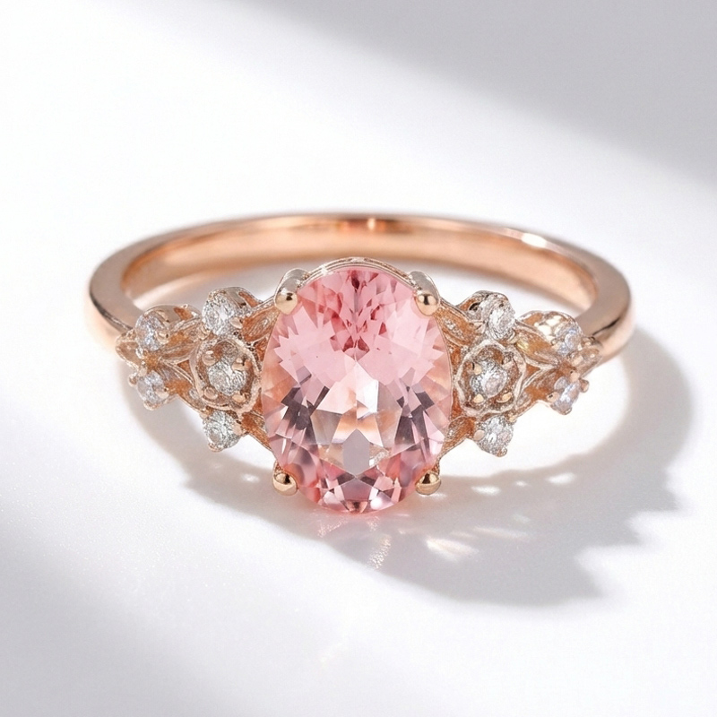 Sotiya Floral Sidestones Pink Oval Fantasy Starbrite Cut Engagement Ring Sterling Silver-Sotiya