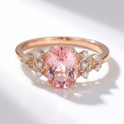 Sotiya Floral Sidestones Pink Oval Fantasy Starbrite Cut Engagement Ring Sterling Silver-Sotiya