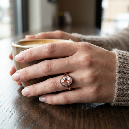 Sotiya Double Halo Pear Cut Pink Coffee Engagement Ring Sterling Silver-Sotiya