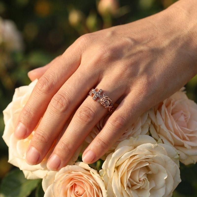 Sotiya Rose Design Faith Cross Coffee Cocktail Ring Sterling Silver-Sotiya