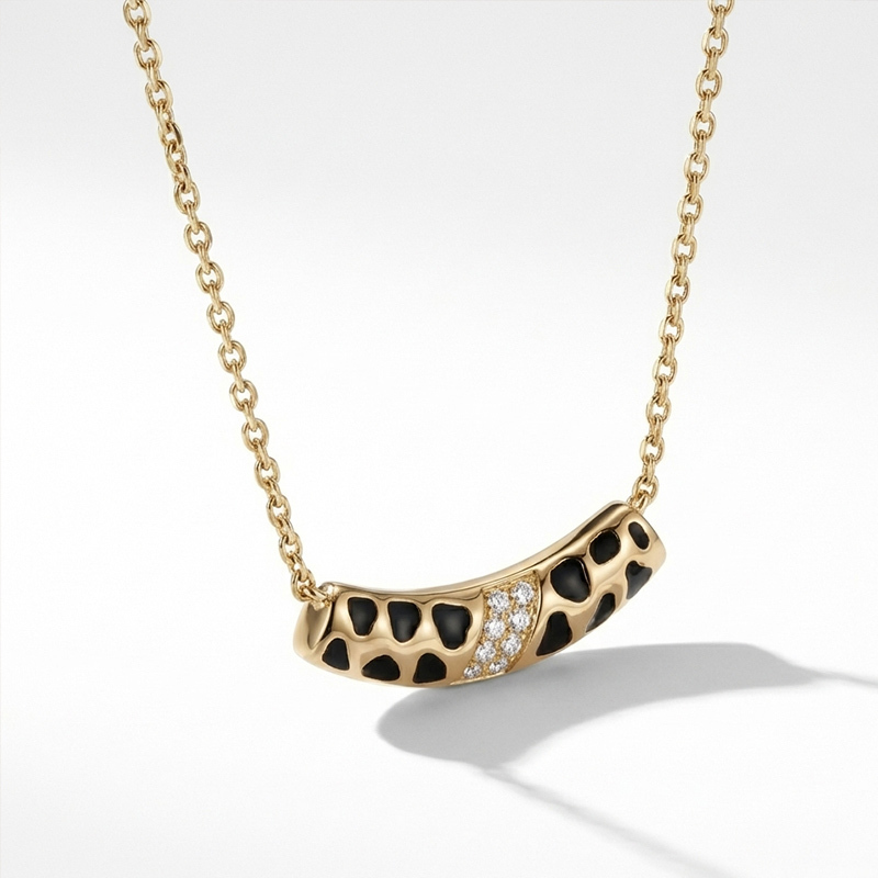 Sotiya Leopard Print Enamel Necklace Sterling Silver-Sotiya