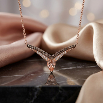 Sotiya V-shaped Design Synthetic Morganite Pear Cut Coffee Necklace Sterling Silver-Sotiya
