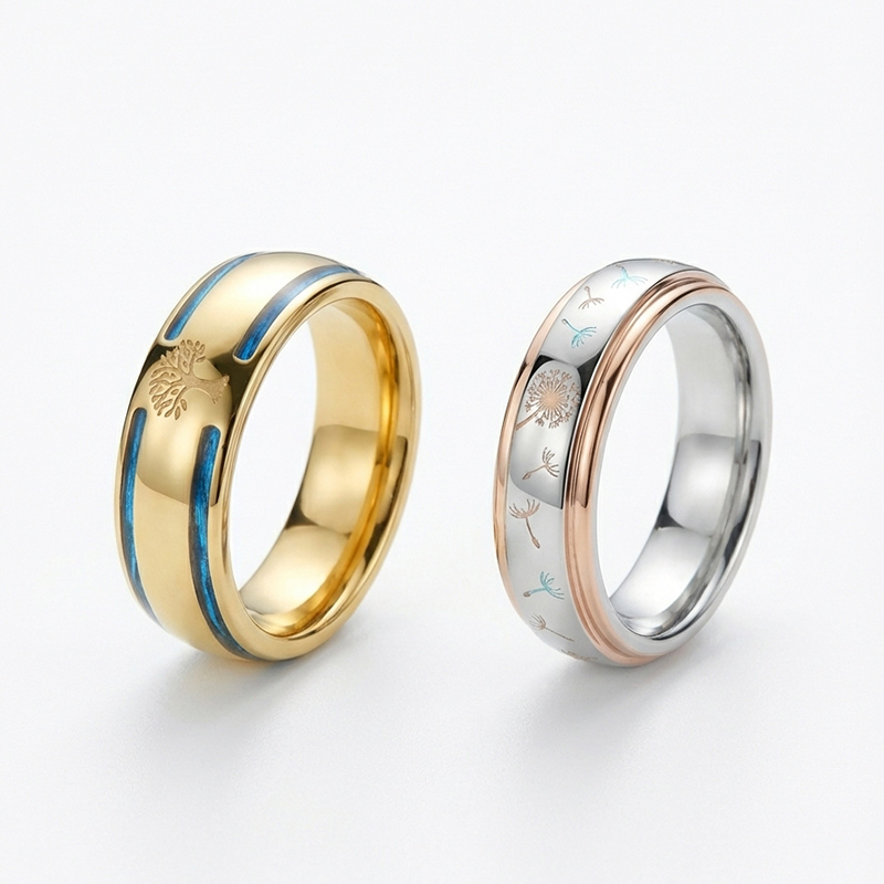 Sotiya Fluorescence Natural Design Couple Rings Sterling Silver-Sotiya