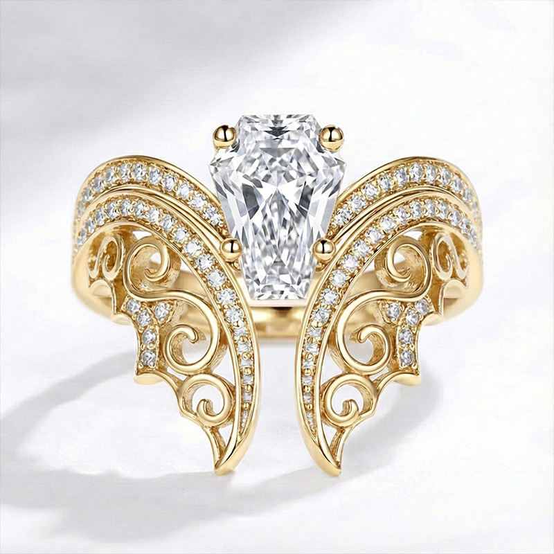 Sotiya Vintage Bat Coffin Cut Wedding Bridal Ring Set Sterling Silver-Sotiya