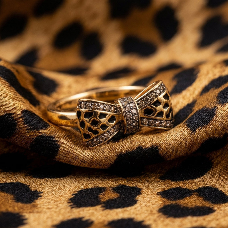 Sotiya Leopard Print Bowknot Coffee Enamel Ring Sterling Silver-Sotiya