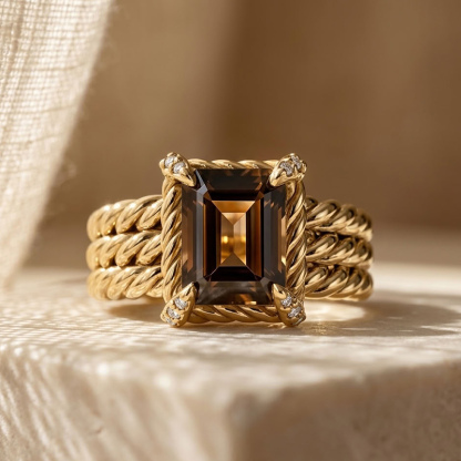 Sotiya Twisted Rope Emerald Cut Coffee Engagement Ring Sterling Silver
