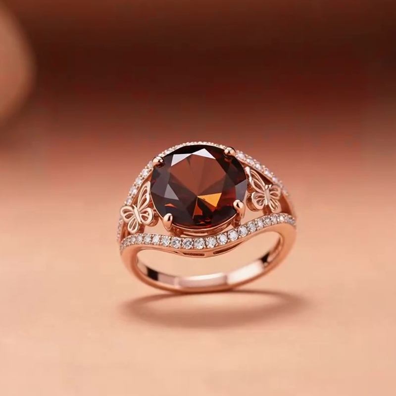 Sotiya Butterfly Round Cut Coffee Engagement Ring Sterling Silver-Sotiya