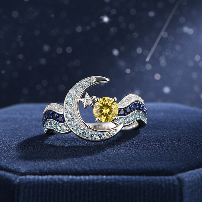 Sotiya Artist Collection Famous Painting Starry Night Round Cut Cocktail Ring Sterling Silver-Sotiya