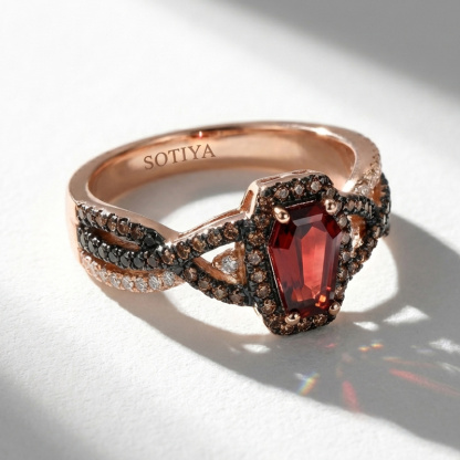 Sotiya Halo Coffin Cut Coffee Twist Shank Engagement Ring Sterling Silver-Sotiya