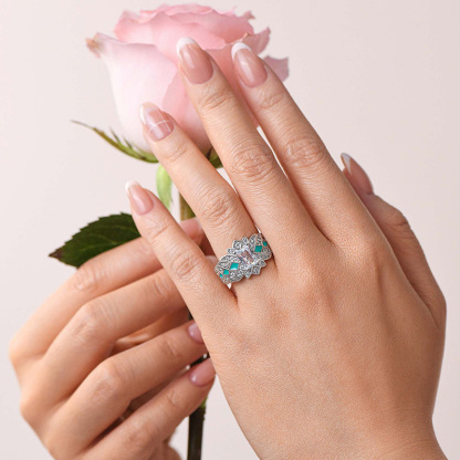 Sotiya Emerald Cut Starlight Enamel Engagement Ring Sterling Silver-Sotiya