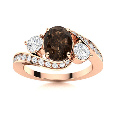 Sotiya Bypass Three Stone Coffee Oval Cut Engagement Ring Sterling Silver-Sotiya