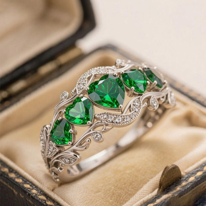 Sotiya Heart Cut Vintage Filigree Wedding Ring Band Sterling Silver-Sotiya