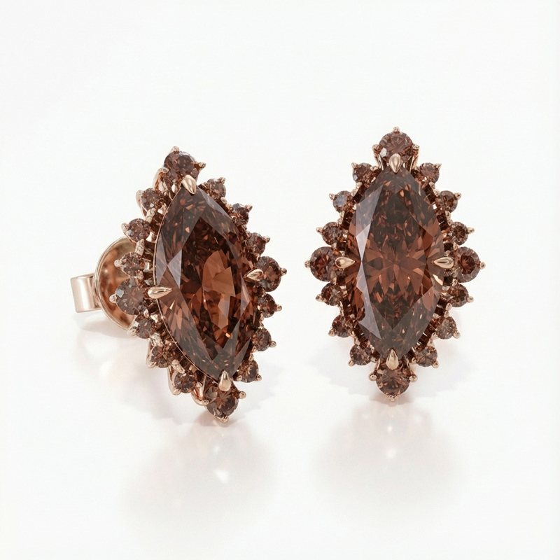 Sotiya Halo Marquise Cut Coffee Stud Earrings Sterling Silver-Sotiya