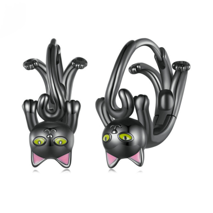 Sotiya Cute Black Cat Hoop Earrings Sterling Silver-Sotiya