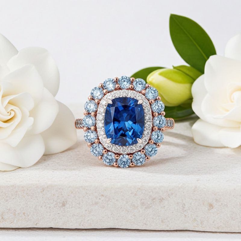 Sotiya Cathedral Double Halo Cushion Cut Engagement Ring Sterling Silver-Sotiya