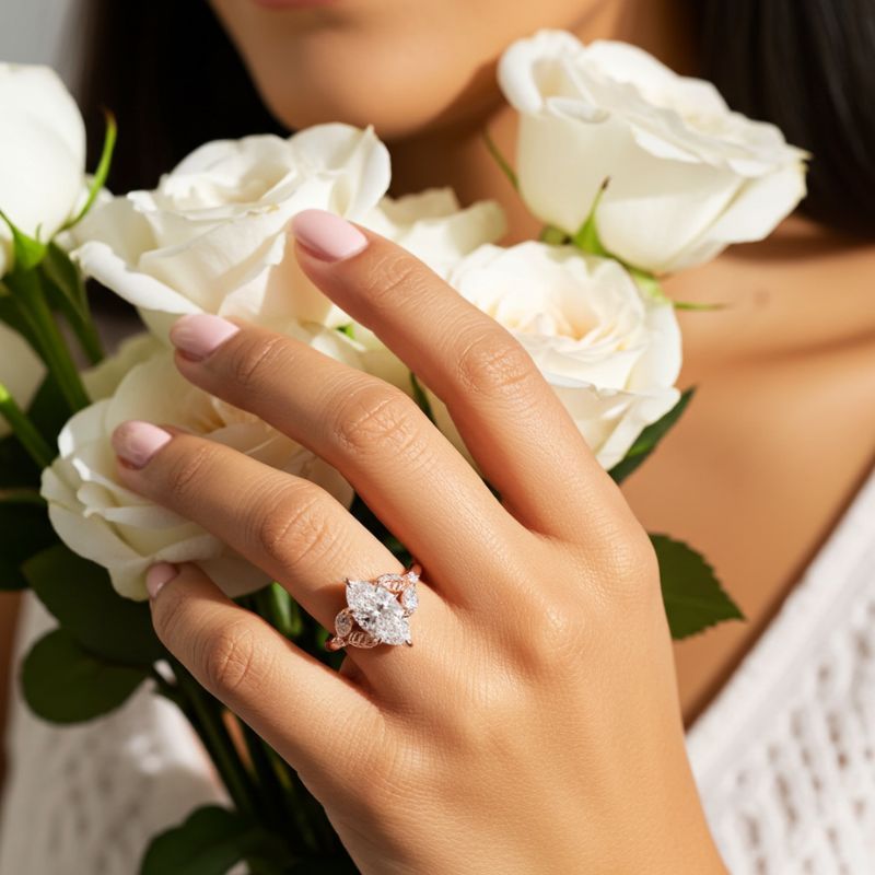 Sotiya Marquise Cut Leaves Nature Inspired Engagement Ring Sterling Silver