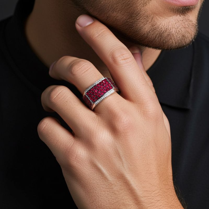 Sotiya Hot Pink Unisex Men's Ring Sterling Silver-Sotiya