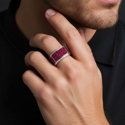 Sotiya Hot Pink Unisex Men's Ring Sterling Silver-Sotiya