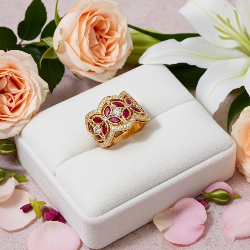 Sotiya Round and Marquise Cut Flower Ring Sterling Silver-Sotiya