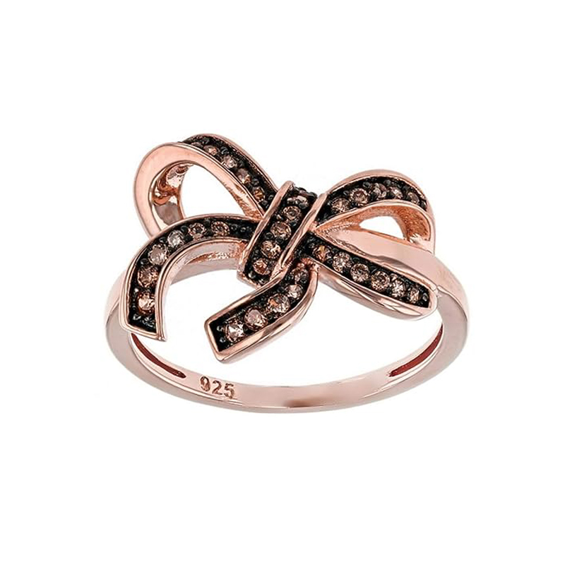 Sotiya Bow Round Cut Coffee Cocktail Ring Sterling Silver-Sotiya