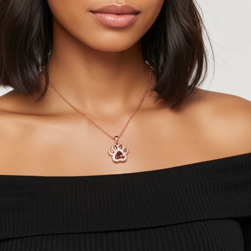 Sotiya Pet Cat Dog Paw Halo Coffee Heart Cut Pendant Necklace Sterling Silver