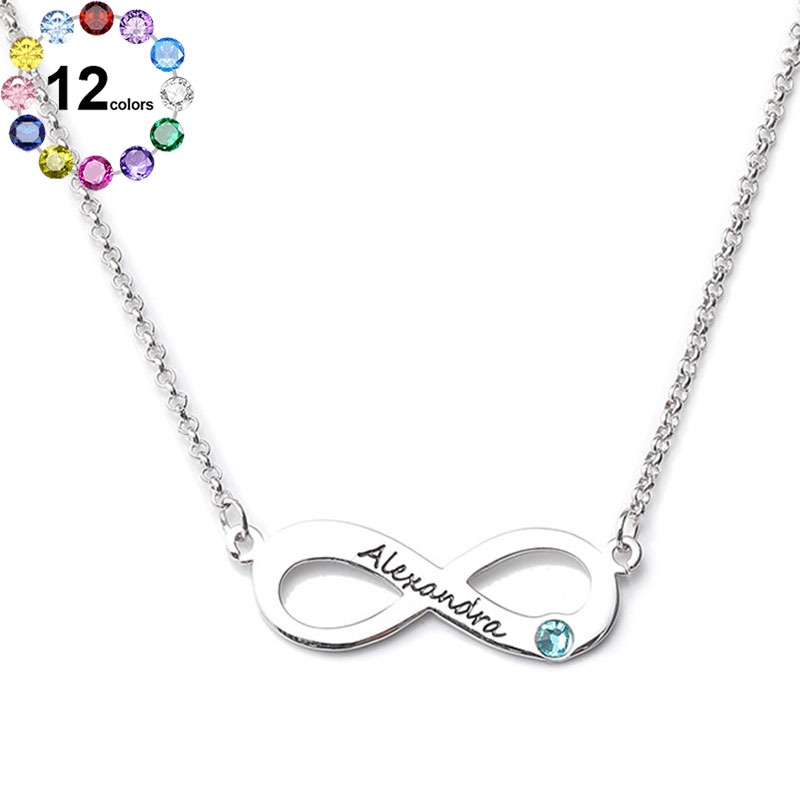 Sotiya Infinity Personalized Birthstone and Name Necklace Sterling Silver-Sotiya