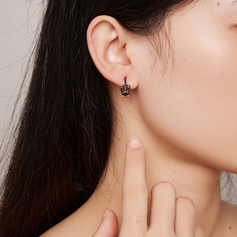 Sotiya Cute Black Cat Hoop Earrings Sterling Silver-Sotiya