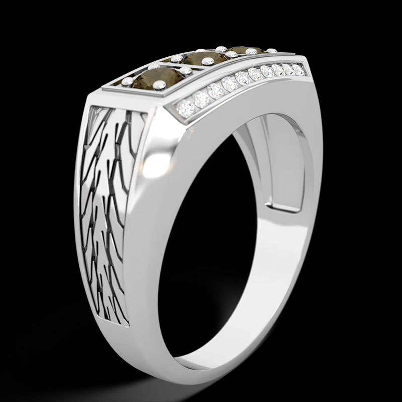 Sotiya Chocolate Three Stone Tire Tread Men's Wedding Ring Sterling Silver-Sotiya