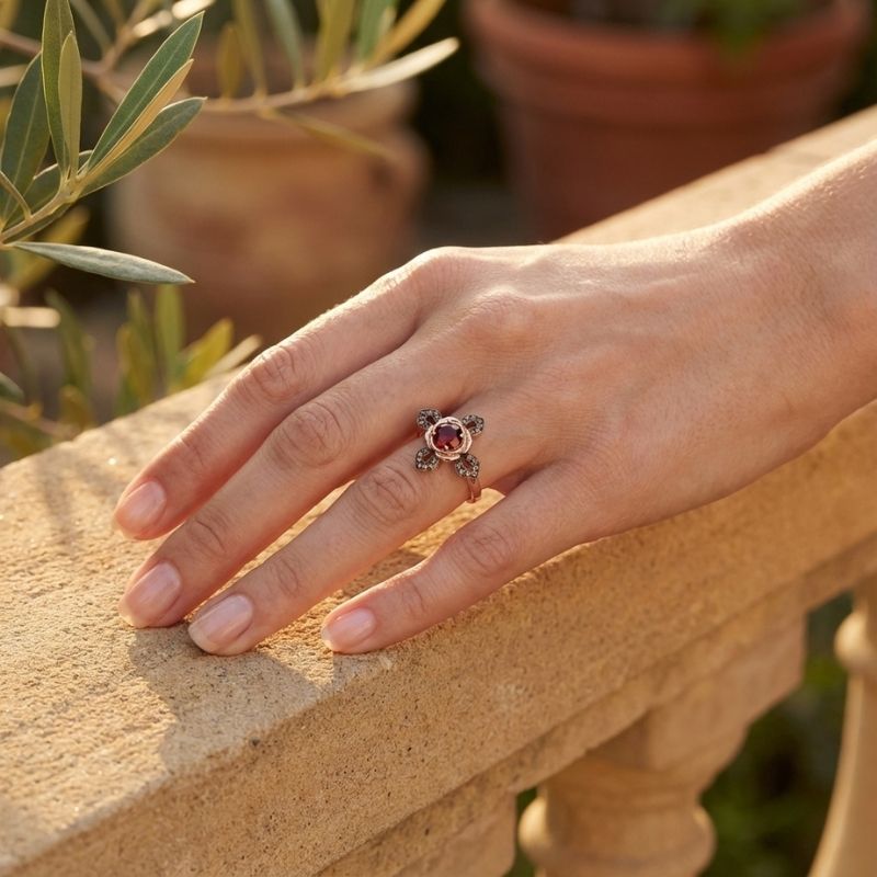 Sotiya Rose Design Faith Cross Coffee Round Cut Cocktail Ring Sterling Silver-Sotiya