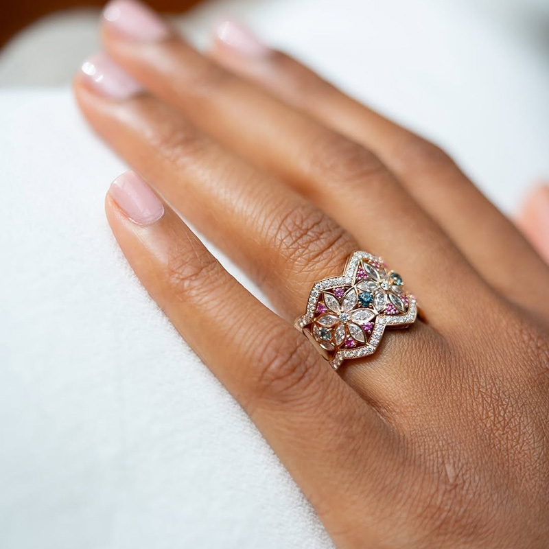 Sotiya Marquise Cut Flower Ring Band Sterling Silver-Sotiya