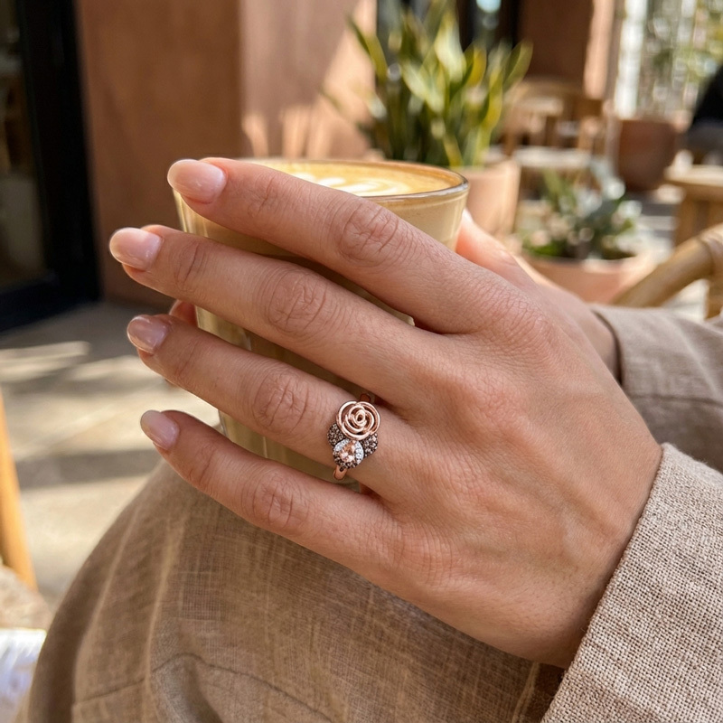 Sotiya Rose Synthetic Morganite Pear Cut Coffee Cocktail Ring Sterling Silver-Sotiya