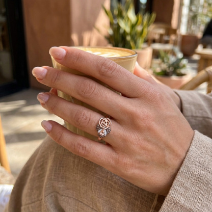 Sotiya Rose Synthetic Morganite Pear Cut Coffee Cocktail Ring Sterling Silver-Sotiya