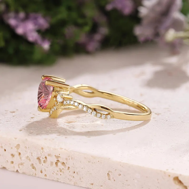 Sotiya Nature Inspired Twist Pink Heart Fantasy Starbrite Cut Engagement Ring Sterling Silver-Sotiya