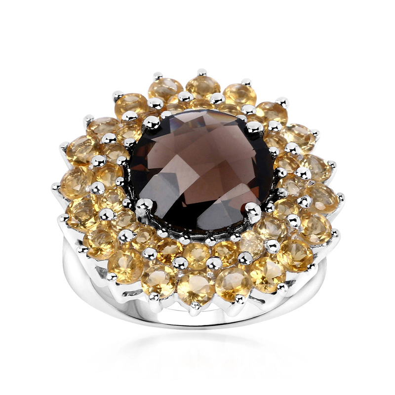 Sotiya Artist Collection Sunflower Halo Round Cut Coffee Engagement Ring Sterling Silver