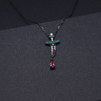 Sotiya Natural Gemstone Rhodolite Garnet Dagger Design Pendant Necklace Sterling Silver-Sotiya