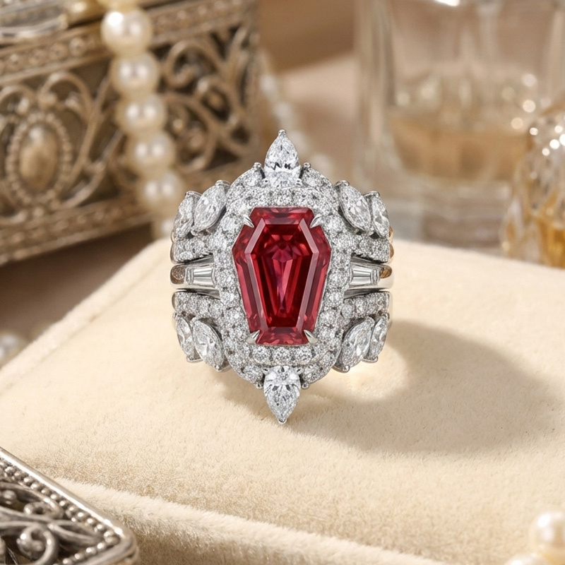 Sotiya 3PC Halo Coffin Cut Wedding Bridal Ring Set Sterling Silver-Sotiya