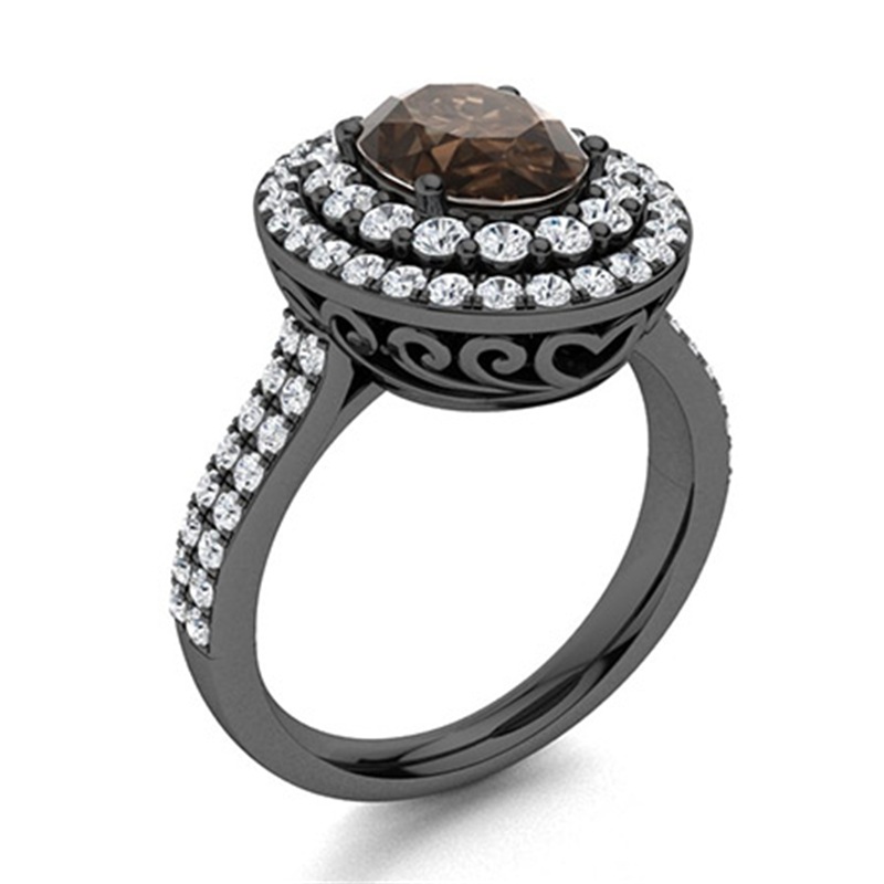 Sotiya Double Halo Coffee Oval Cut Engagement Ring Sterling Silver