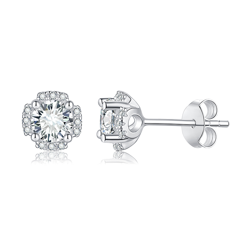 Sotiya Flower Design Round Cut Moissanite Stud Earrings Sterling Silver-Sotiya