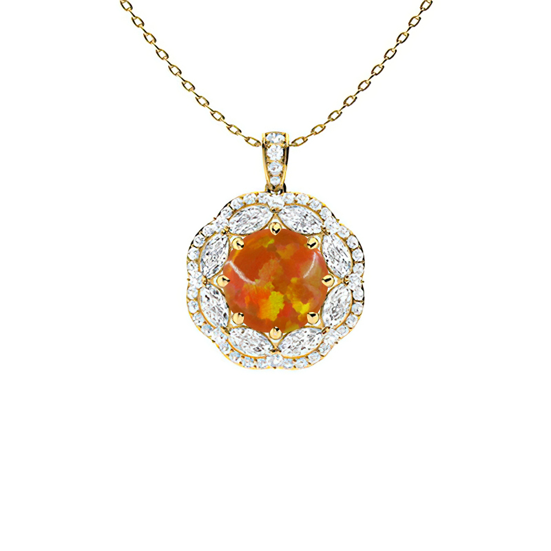 Sotiya Opal Round Cut Gorgeous Kaleidoscope Design Double Halo Necklace Sterling Silver-Sotiya