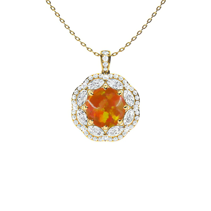 Sotiya Opal Round Cut Gorgeous Kaleidoscope Design Double Halo Necklace Sterling Silver-Sotiya